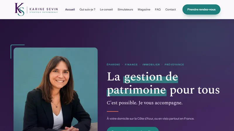 Site de Karine Sevin, conseillère en gestion de patrimoine, réalisé par Applyze