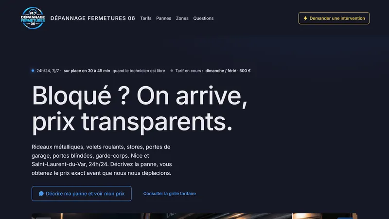 Site d'un artisan dépanneur à Nice réalisé par Applyze