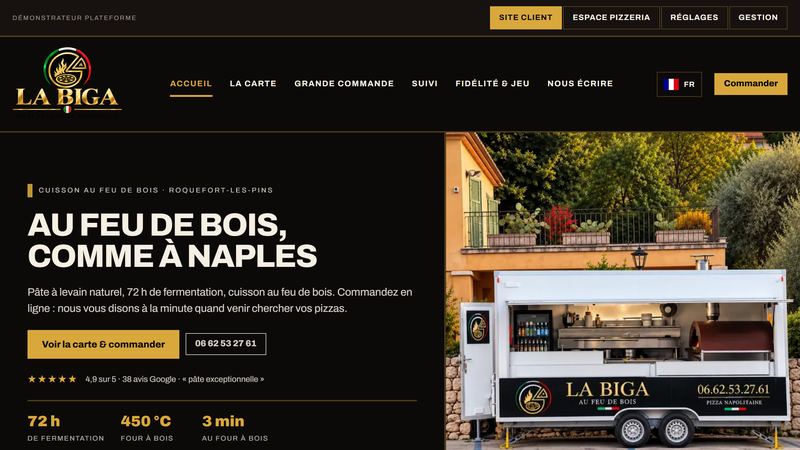 Site pizzeria et vente à emporter réalisé par Applyze
